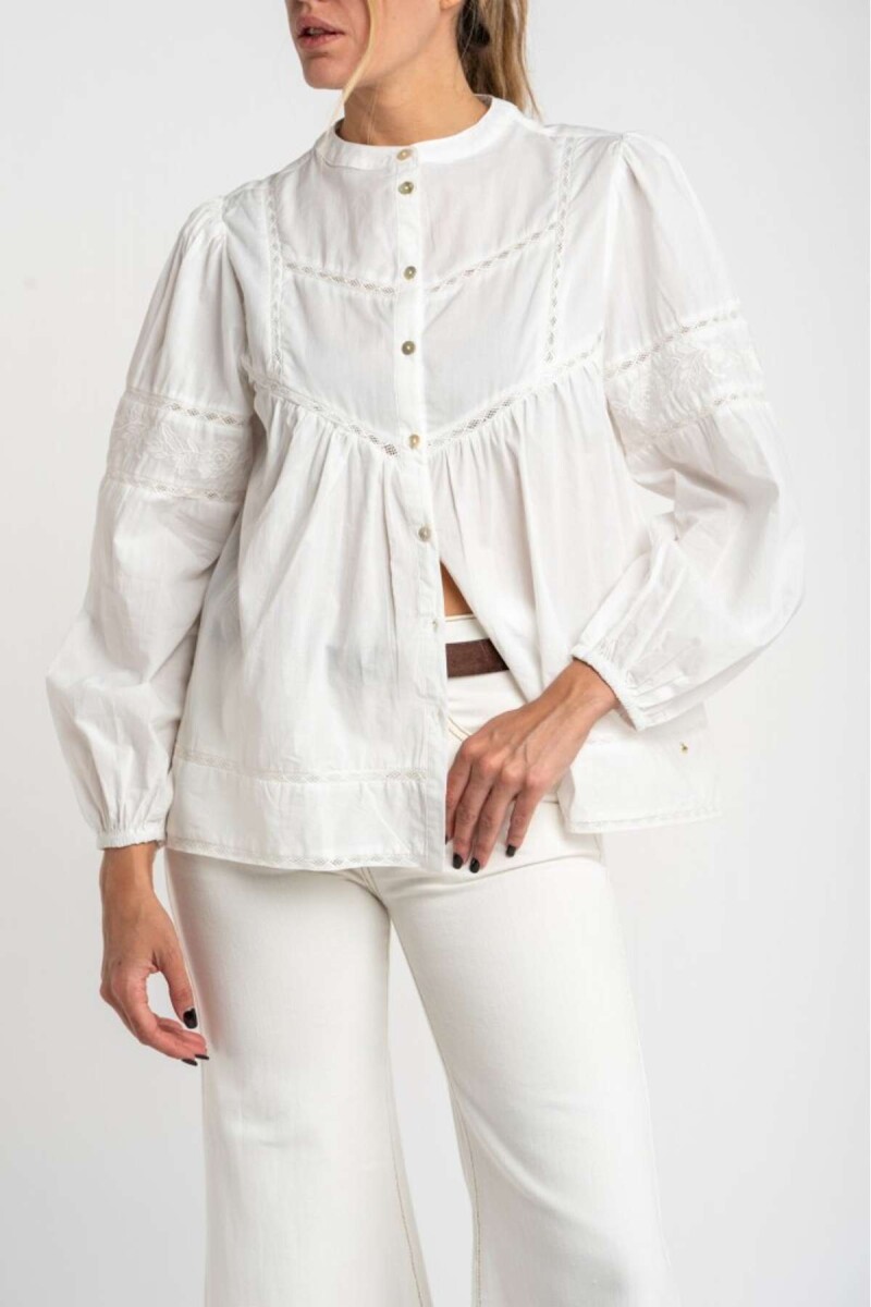 Blusa Algodón Con Detalles Encaje - Crudo 