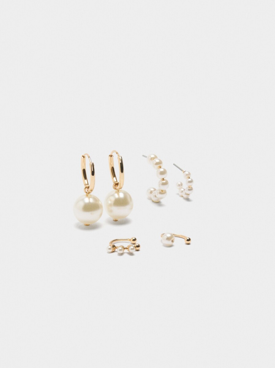 Set De Pendientes Y Earjackets Con Perlas - blanco 