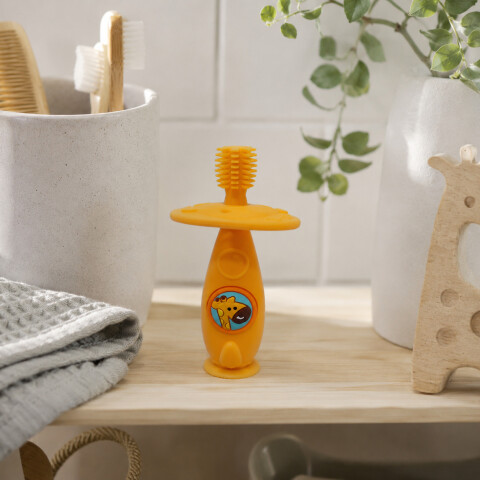 Cepillo De Dientes Mordedor Bebé Silicona Antideslizante Naranja 1
