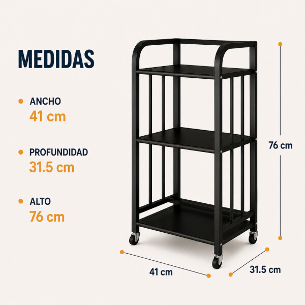 Rack 3 Estantes Metal Rueditas Mueble Organizador Estanteria Variante Color Negro
