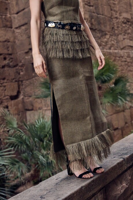 Exotic Raphia Skirt Verde Seco