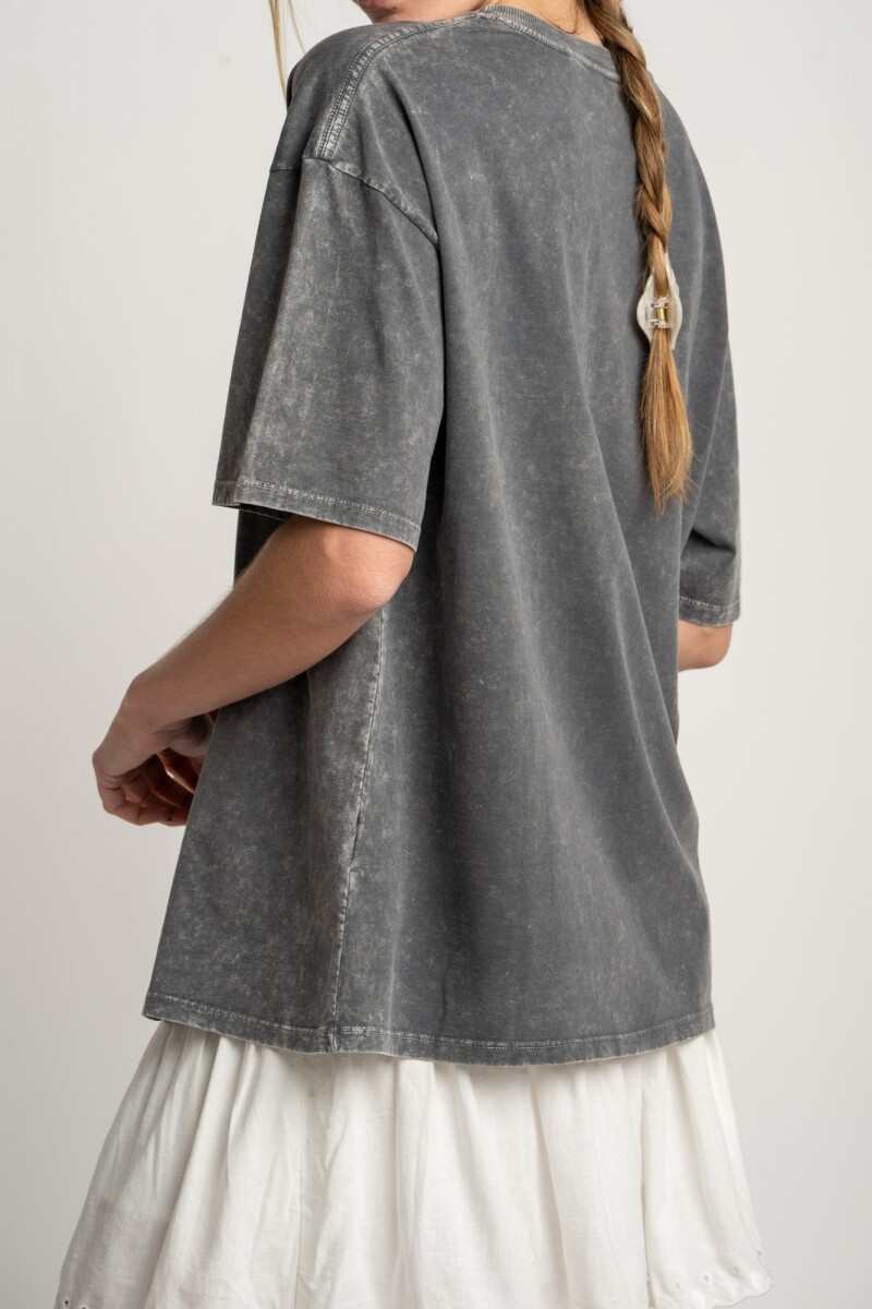 Remera Algodon Lavado Print Gris