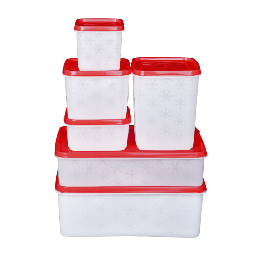 SET 6 RECIPIENTES RECTANGULARES ALASKA TAPA ROJA