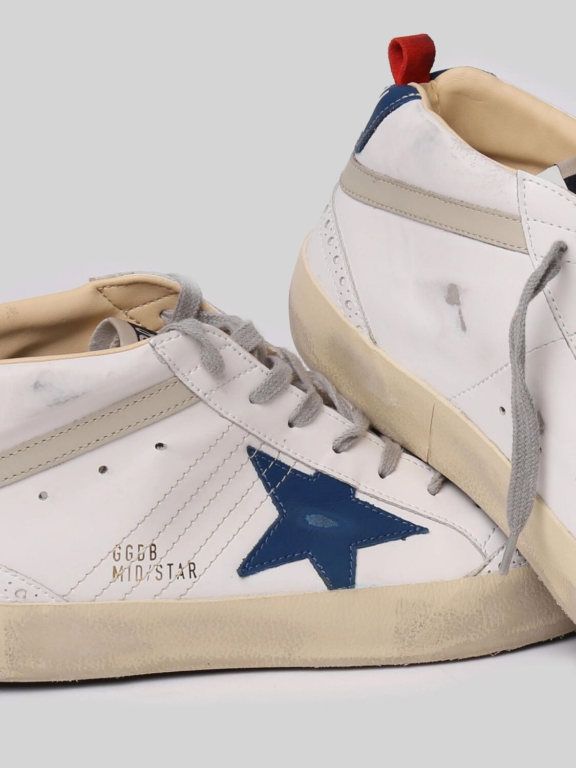 Golden Goose-Botines de cuero acordonados, Mid Star Blanco