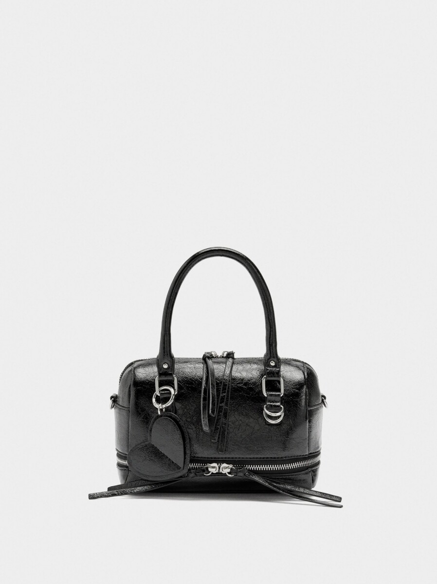 Bolso Tote Efecto Craquelado Con Colgante - negro 