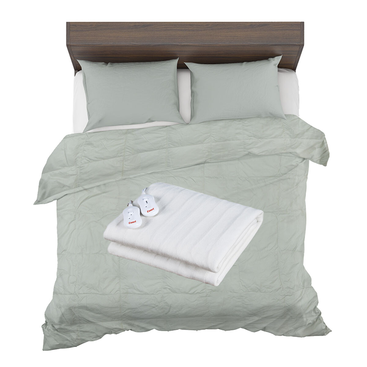 Set 2 Plazas c/ Acolchado Pluma Dohler + Calienta Cama Cuori - Gris 