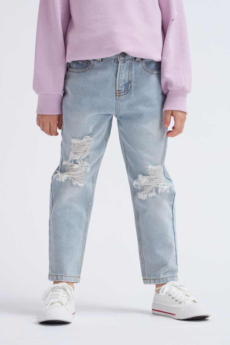 Pantalón de jean Mom Fit Roto Celeste