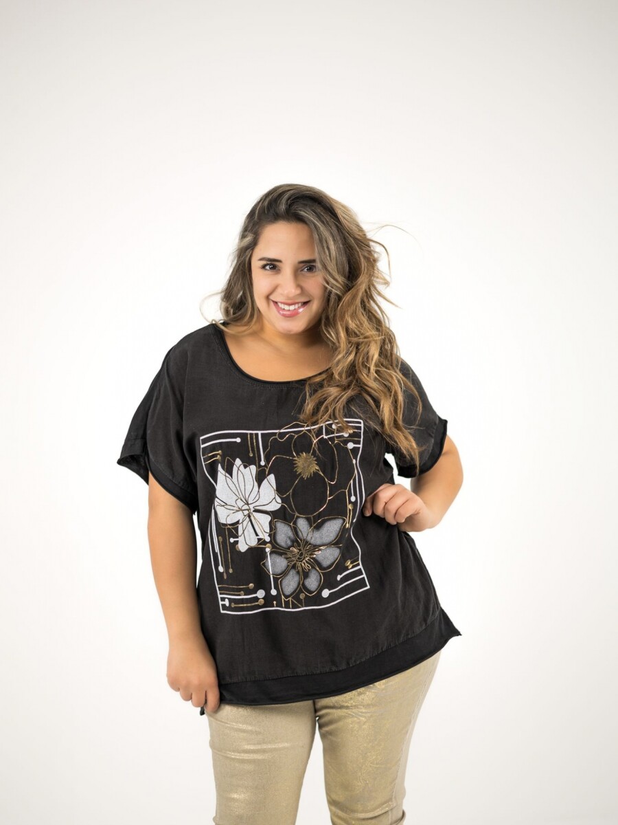 Blusa de algodón y lino Negra
