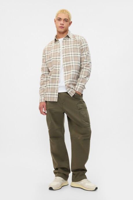 Camisa Standard Oxford Hombre Taupe White Plaid