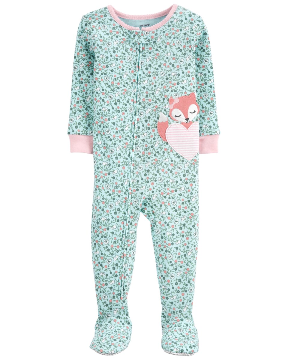 Pijama de 1 pieza con 100% ajuste perfecto de algodón, con pie y estampado de zorro 