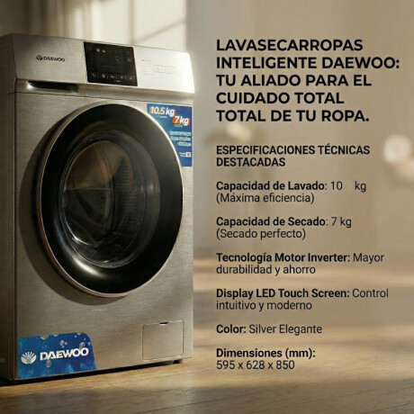 Lavasecarropas Inverter 10,5kg Daewoo | Secado 7kg | Color gris oscuro Lavasecarropas Inverter 10,5kg Daewoo | Secado 7kg | Color gris oscuro