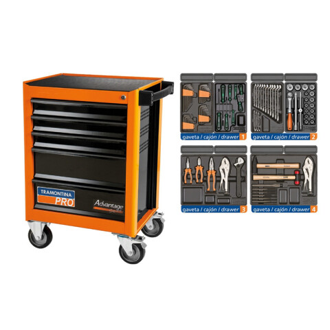 Carro de 5 gavetas con 92 herramientas -TRAMONTINA TN2664