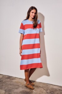Vestido Tejido A Rayas Rojo