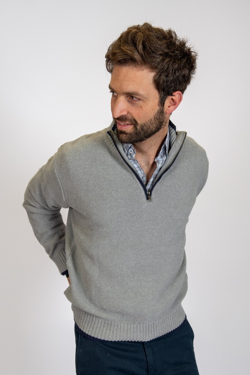 Sweater Medio Cierre Brixton Gris Claro