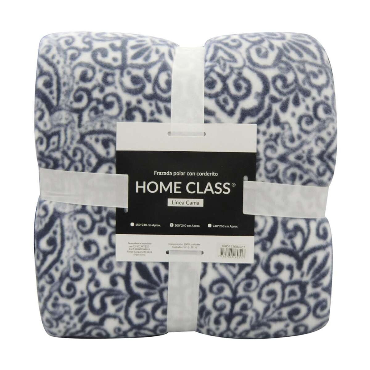 Frazada con Corderito 2 Plaza Home Class 200 x 240 cm - Arabesco Azul Marino 