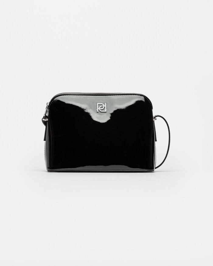 Bandolera Dyna En Efecto Cuero Charol Negro