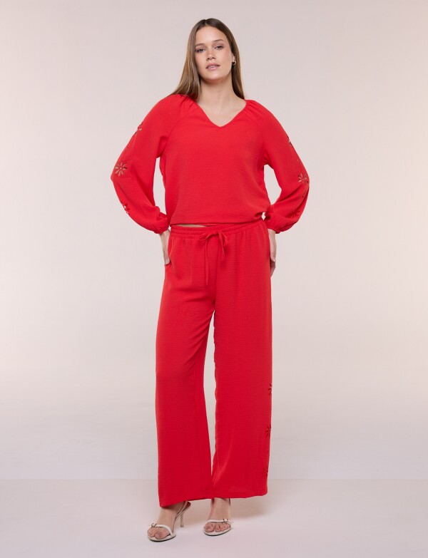 Pantalon Fluído Con Lateral Calado ROJO