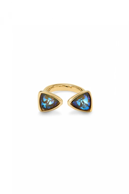 ANILLO EN ALEACIÓN DE METALES BAÑADO EN 18K CON DOS CRISTALES MULTICOLOR Anillo