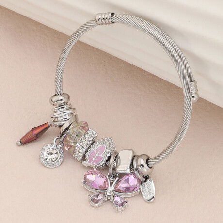 Pulsera Estilo Pandora Mariposa Rosa