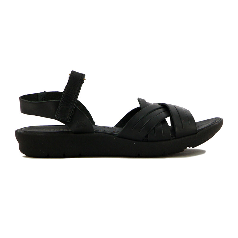 Country Sandalia Dama Casual Cuero Tiras Combinada Cruzadas Negro