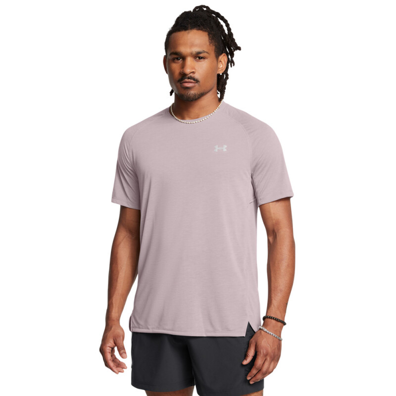 UA TRAIL RUN SHORTSLEEVE-GRN GRY-015