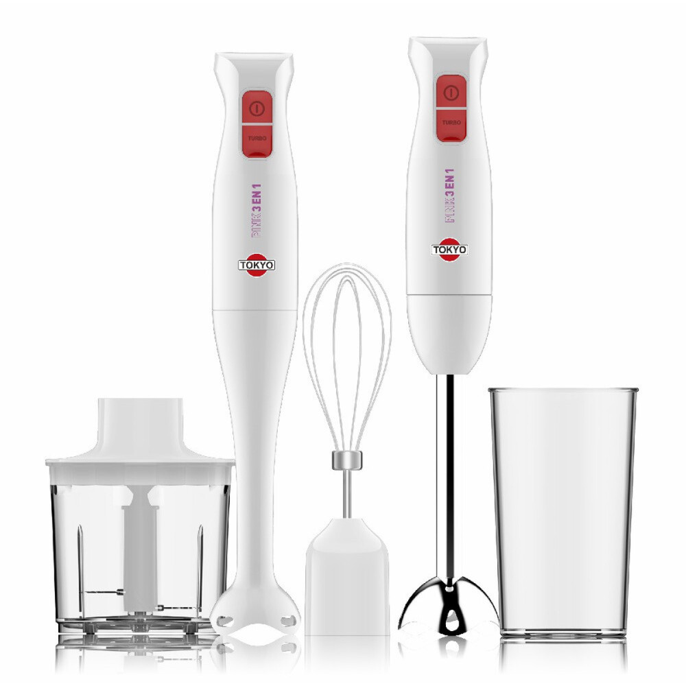 MIXER TOKYO PINK 3 EN 1 PIE INOX CON ACCESORIOS BATIDOR Y PICADOR 400W Unica