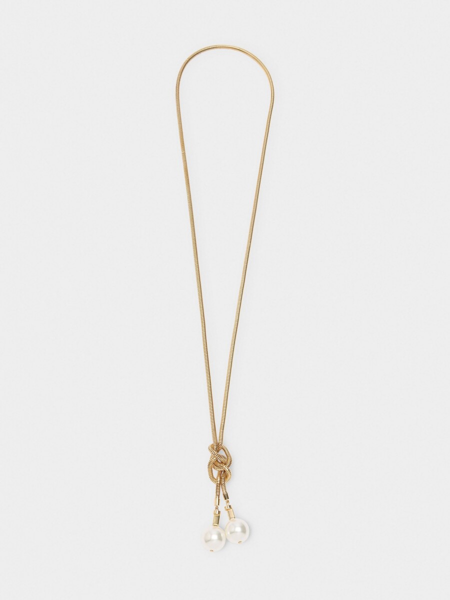 Collar Cadena De Serpiente Con Perlas blanco