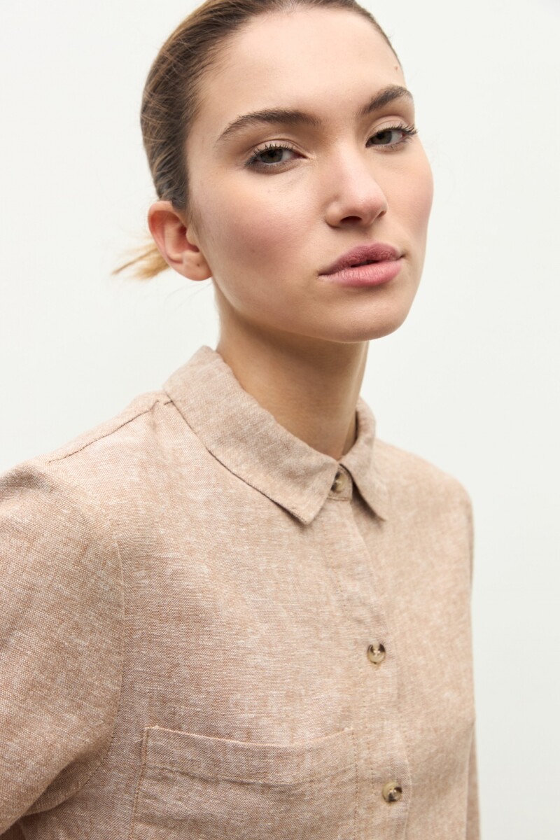 Camisa clasica lino tostado melange