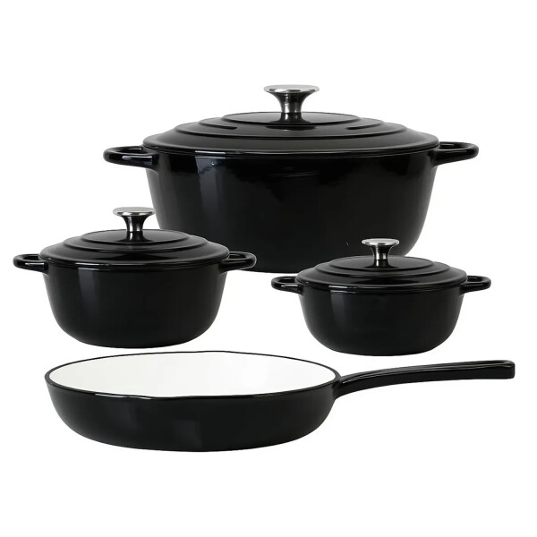 Juego Ollas Hierro Fundido Esmaltado 7 Piezas NEGRO