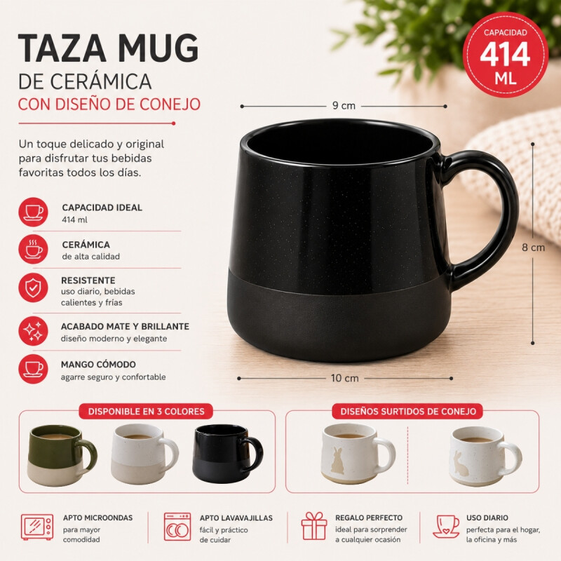 Taza Mug 414 ml set x4 NEGRO