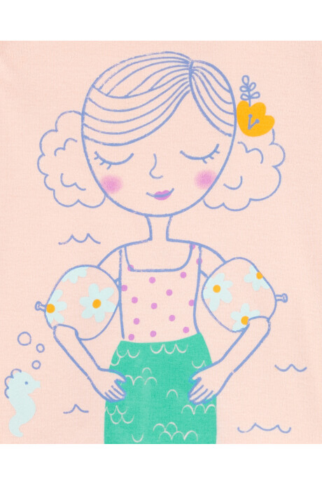 Pijama cuatro piezas de algodón dos remeras y dos shorts, diseños sirenas Sin color