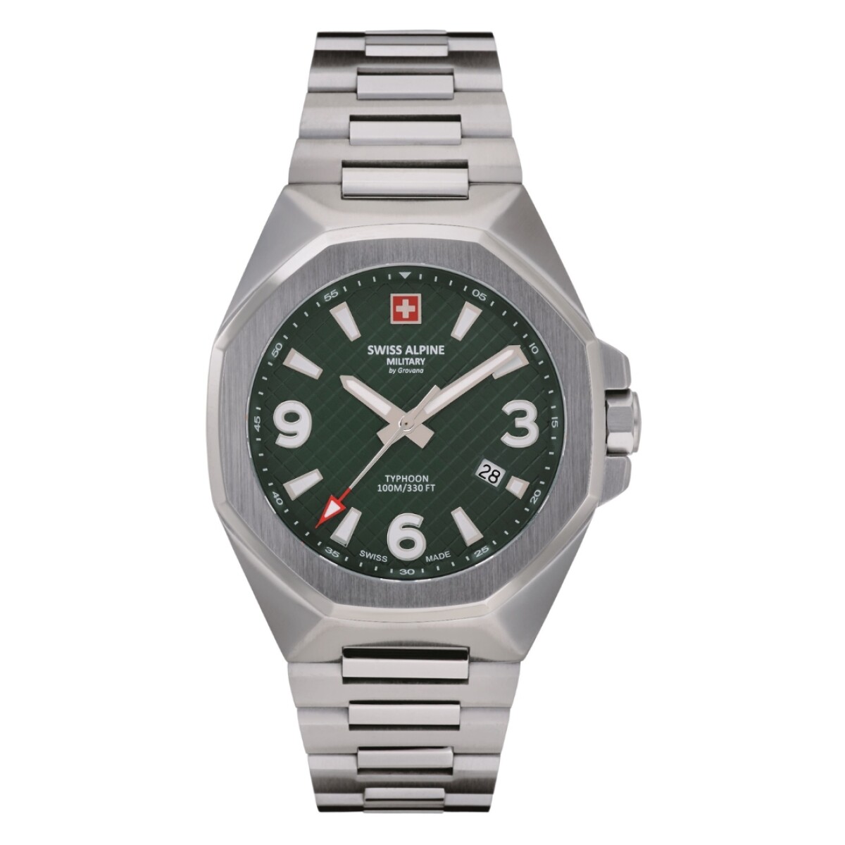 Reloj Swiss Alpine Military Typhoon 7005.1134 para hombre con correa de acero - Verde 