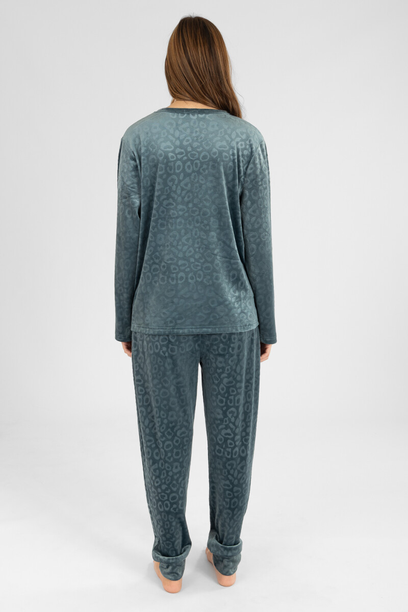 Pijama leopard fleece velour Verde petroleo