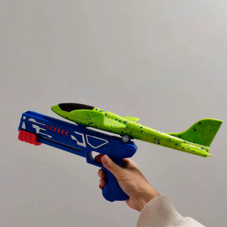 Avión Pistola Lanzador Espuma X3 Desarmable C/luz Celeste