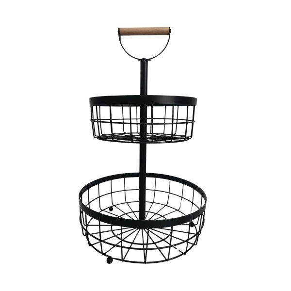 Canasto Organizador 2 Niveles Pisos Cesto Cocina baño Deco con manija madera IMBACK Canasto Organizador 2 Niveles Pisos Cesto Cocina baño Deco con manija madera IMBACK