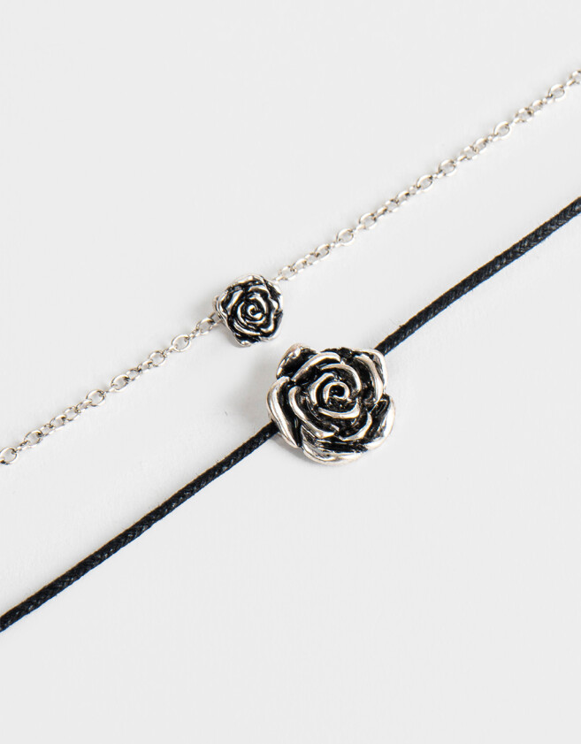 Collares Cortos Con flores Collar Corto Con Flores Antique - Plateado