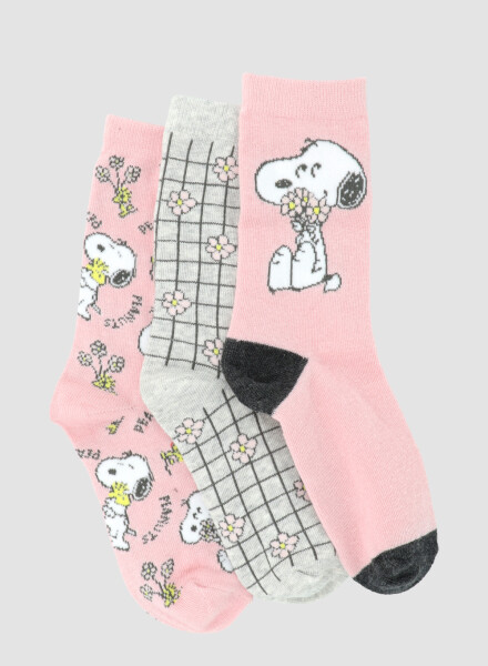 Pack x3 medias algodón infantil media caña con abs floral snoopy  Variante 26