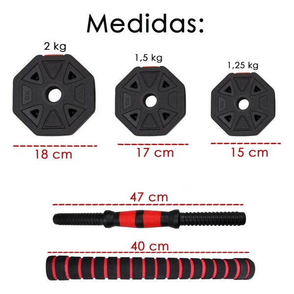 Mancuernas Pesas Ajustables 20 KG Set 2en1 + Barra + Guantes Variante Color Negro
