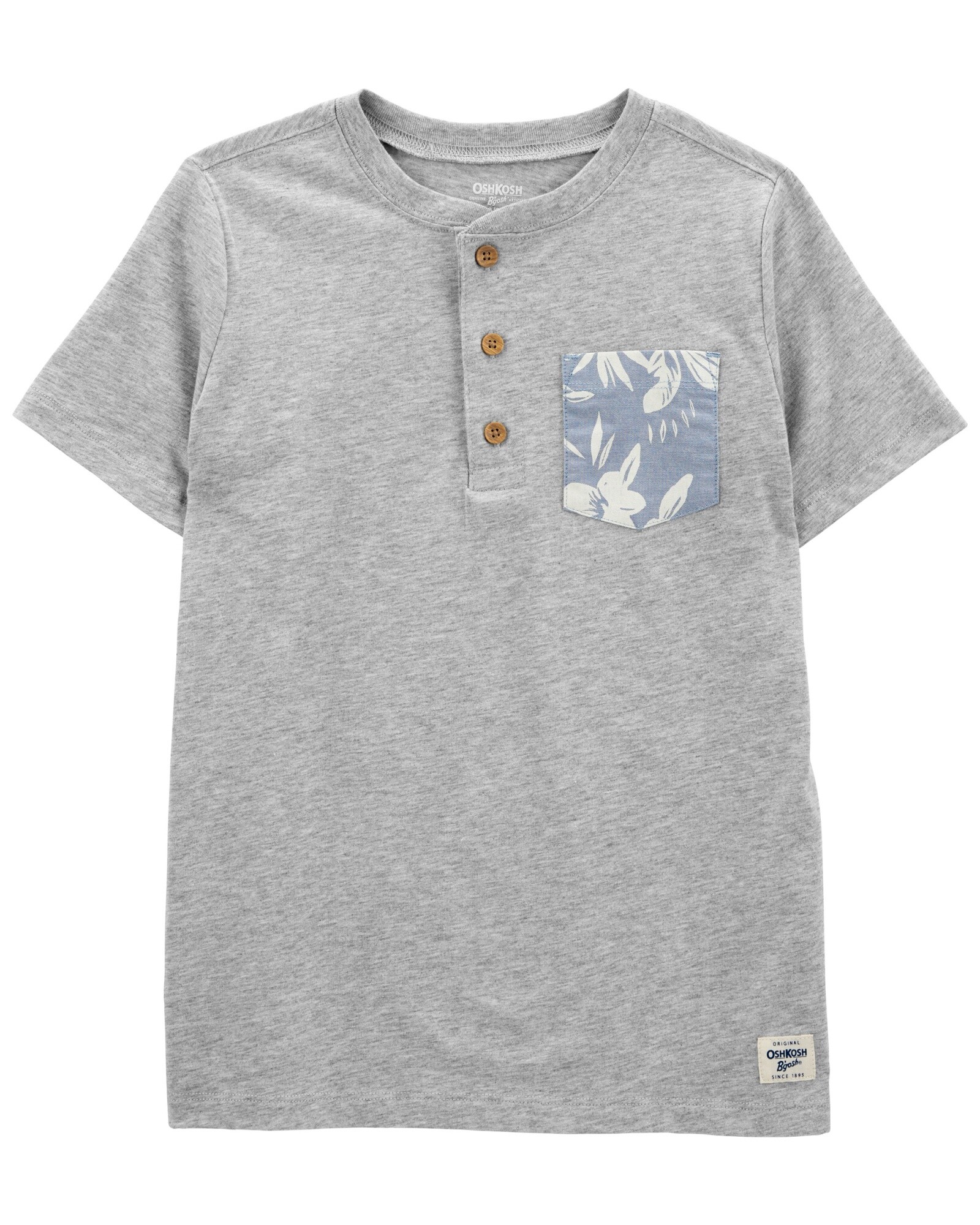 Remera henley de algodón, manga corta, con bolsillo Sin color