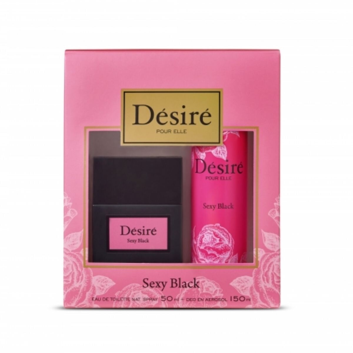 Perfume Désiré Natural Spray Dama Sexy Black 50 ML + Deo Aerosol 150 ML 