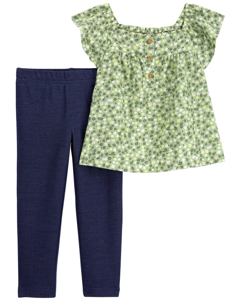 Set dos piezas de algodón, calza y blusa diseño floral 