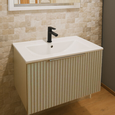 Mueble Baño En Mdf Laqueado 61X39.5X38Cm Beige Mate C/Bacha Loza GAMAS DE BEIGE