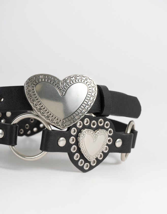 Cinturones y Fajas Boho Cinturón Con Corazones - Negro