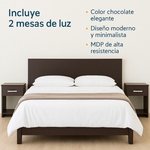 Respaldo de Sommier C / 2 Mesas de Luz - Tabaco - MDP - FE Respaldo de Sommier C / 2 Mesas de Luz - Tabaco - MDP - FE