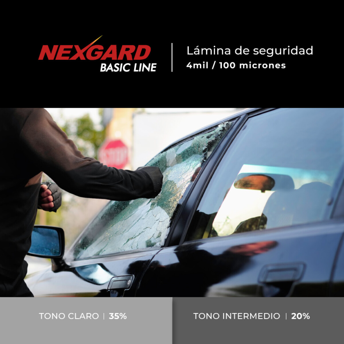 Polarizado Auto. Marca: Nexgard. Tono: Claro. 100 Micrones 