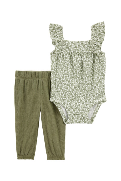 Set dos piezas de algodón, pantalón y body, diseño floral Sin color