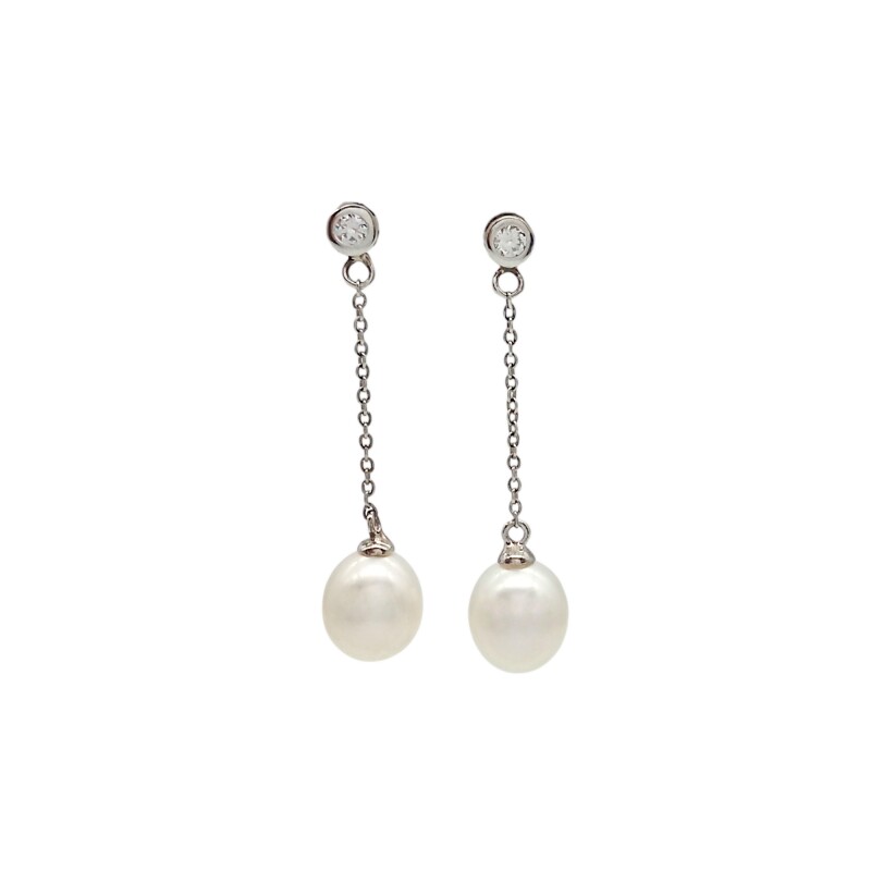 Caravanas Colgante Perlas españolas-Plata 925-Con Perla y Zirconia-CA3220 Conperla