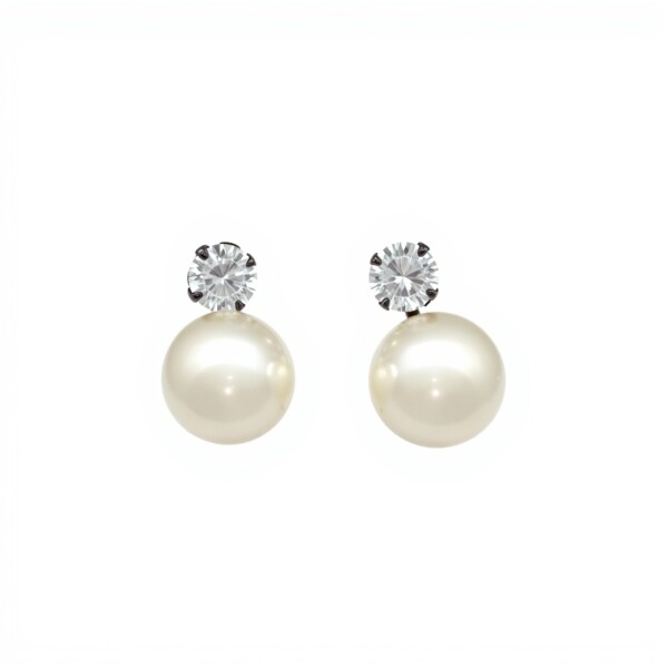 Caravanas Perlas de cultivo-Plata 925-Con Perla y Zirconia-CA3202 conperla
