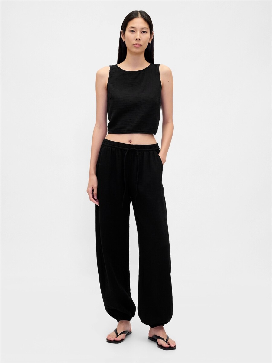 Pantalón Jogger De Muselina Mujer - Black 