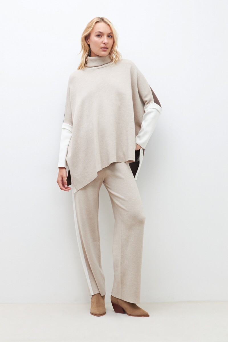 Polera oversized color block beige melange